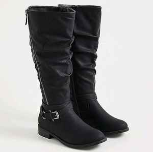 Side Zip Knee Boot-Black Oil Suede